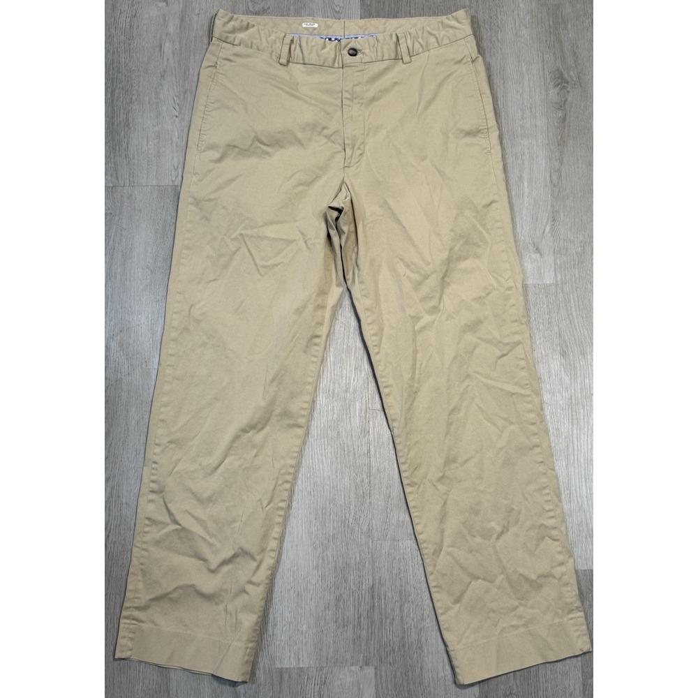 Charleston Khakis Pants Mens 35x30 Beige Tan Seersucker Chino Trouser Flat Front